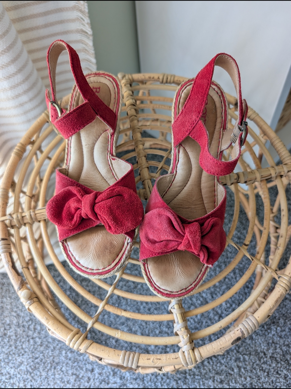 Born Red Suede Espadrille Bow Slingback Strappy Heeled Sandals